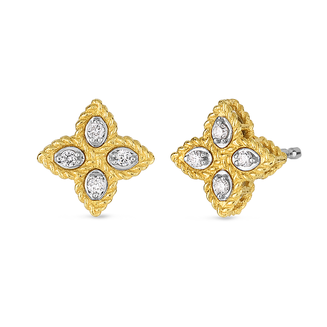 Roberto Coin Princess Flower 18K Yellow & White Gold Earrings - Sm Prin Flwr
