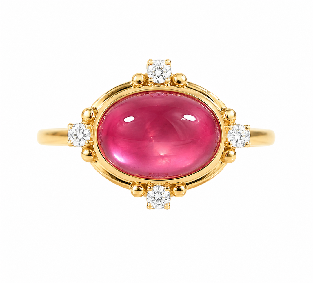 Syna 18K Yellow Gold Pink Tourmaline 0.20 ctw Diamond Ring, Size 6.5