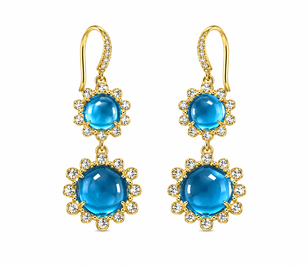 Syna 18K Yellow Gold Blue Topaz 0.80 ctw Diamond Drop Earrings