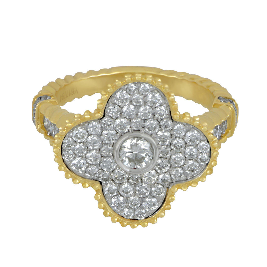 14k White and Yellow Gold Two Tone and Diamond Clover Ring D=0.20CT D=1.11TW GH/VS-SI RNG SZ 6.5