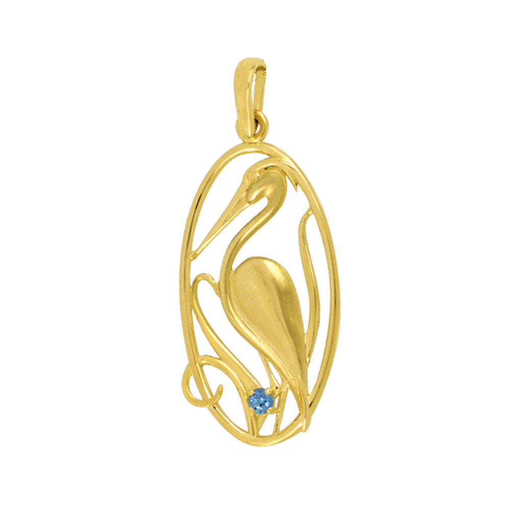 14K Yellow Gold Egret Pendant