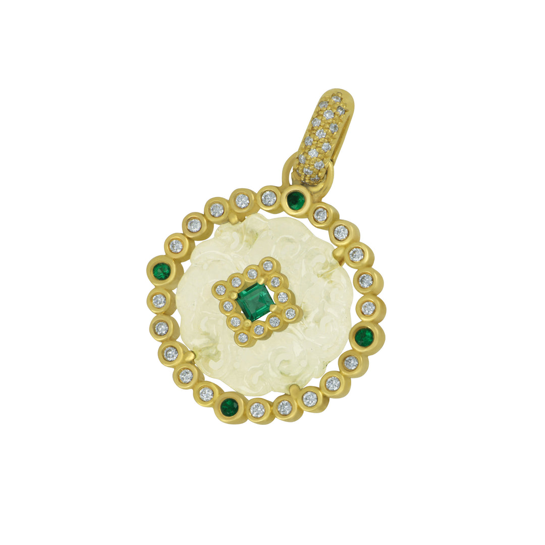 Erica Courtney 18k Yellow JADE & EMERALD Pendant WITH PAVE DIA BAIL Pendant