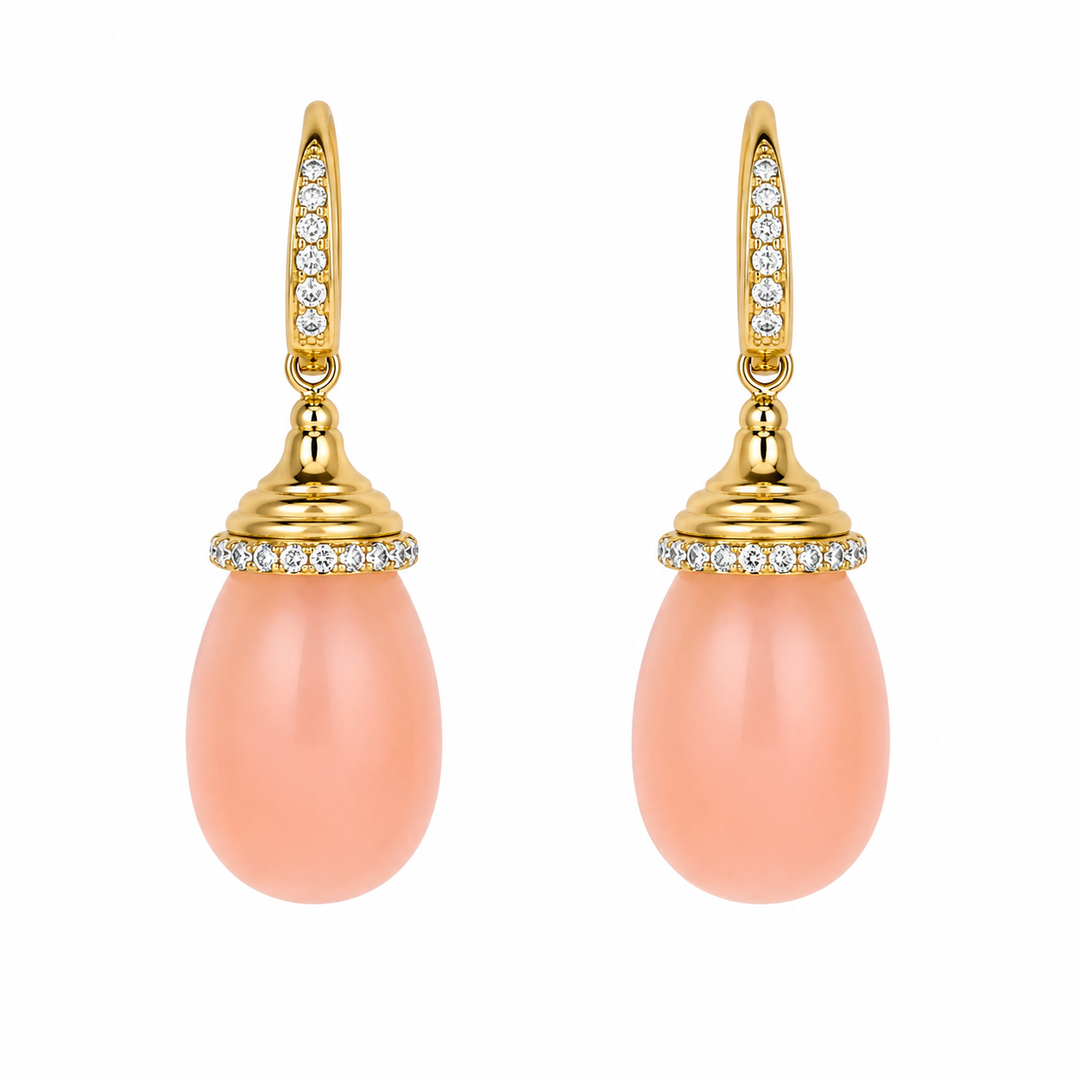 Syna 18K Yellow Gold Mogul Peach Moonstone 0.20 ctw Diamond Drop Earrings