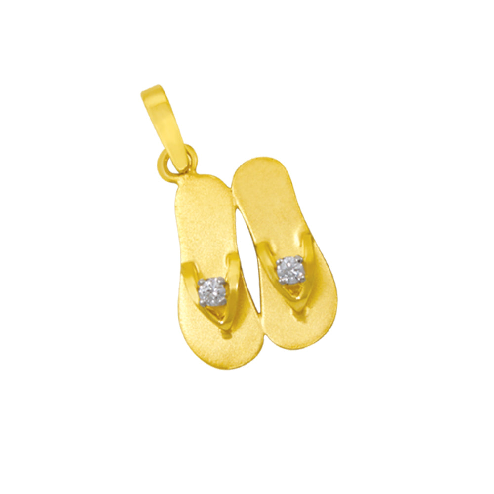 14K Yellow Gold Double Sandal Pendant, Diamond 0.10 Ct