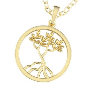 14k Yellow Gold Circle Mangrove Pendant with 16/18” Cable Chain Adjustable