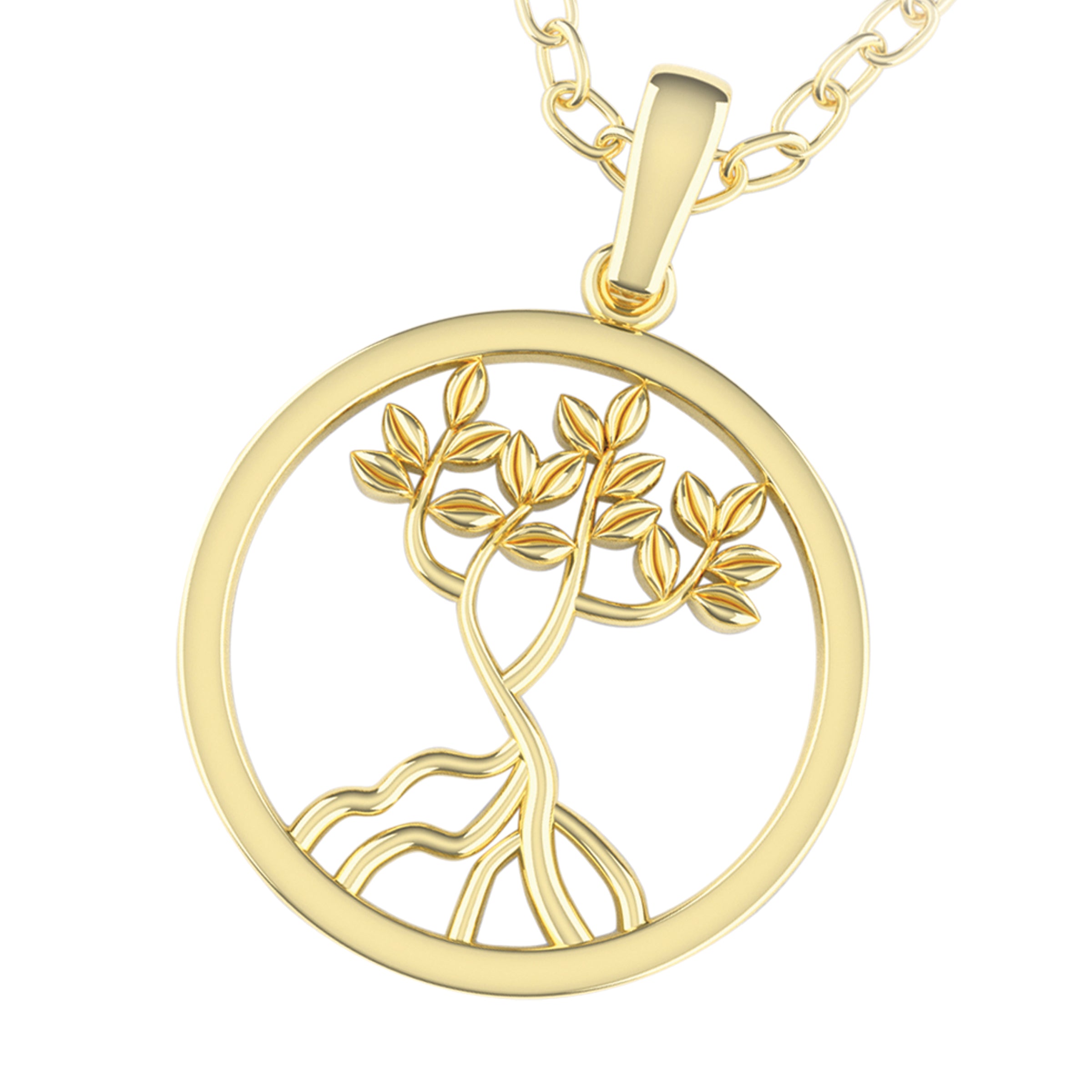14k Yellow Gold Circle Mangrove Pendant on 16/18” Adjustable Cable Cha ...