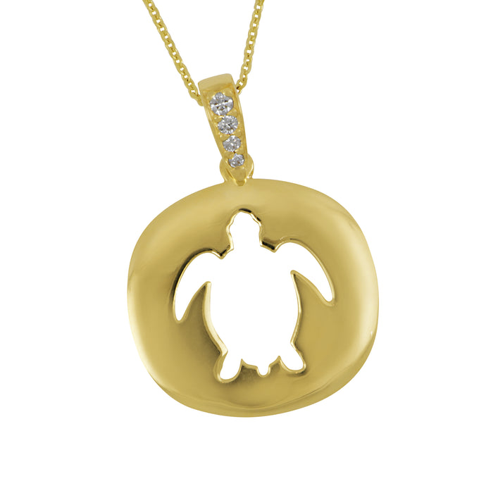 14K with Diamond Bale, “CROW” Turtle Pendant with  1.1mm D/C Cable Chain 16/18” Adjustable