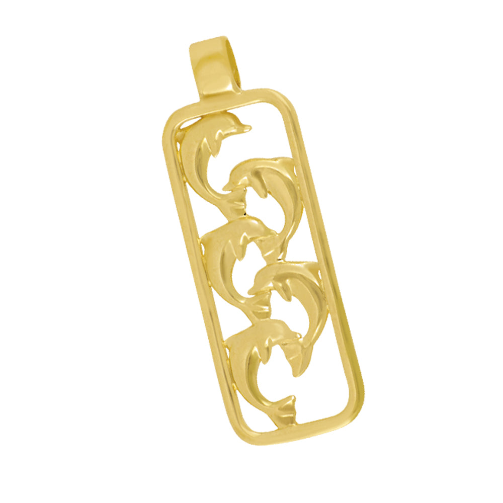 14K Yellow Gold 5 Dolphin Tag Pendant