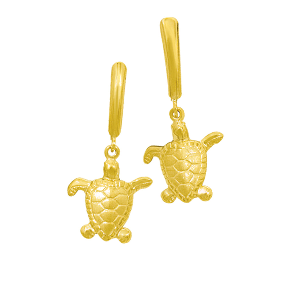 14K Yellow Gold Small Turtle Euro Wire Earrings