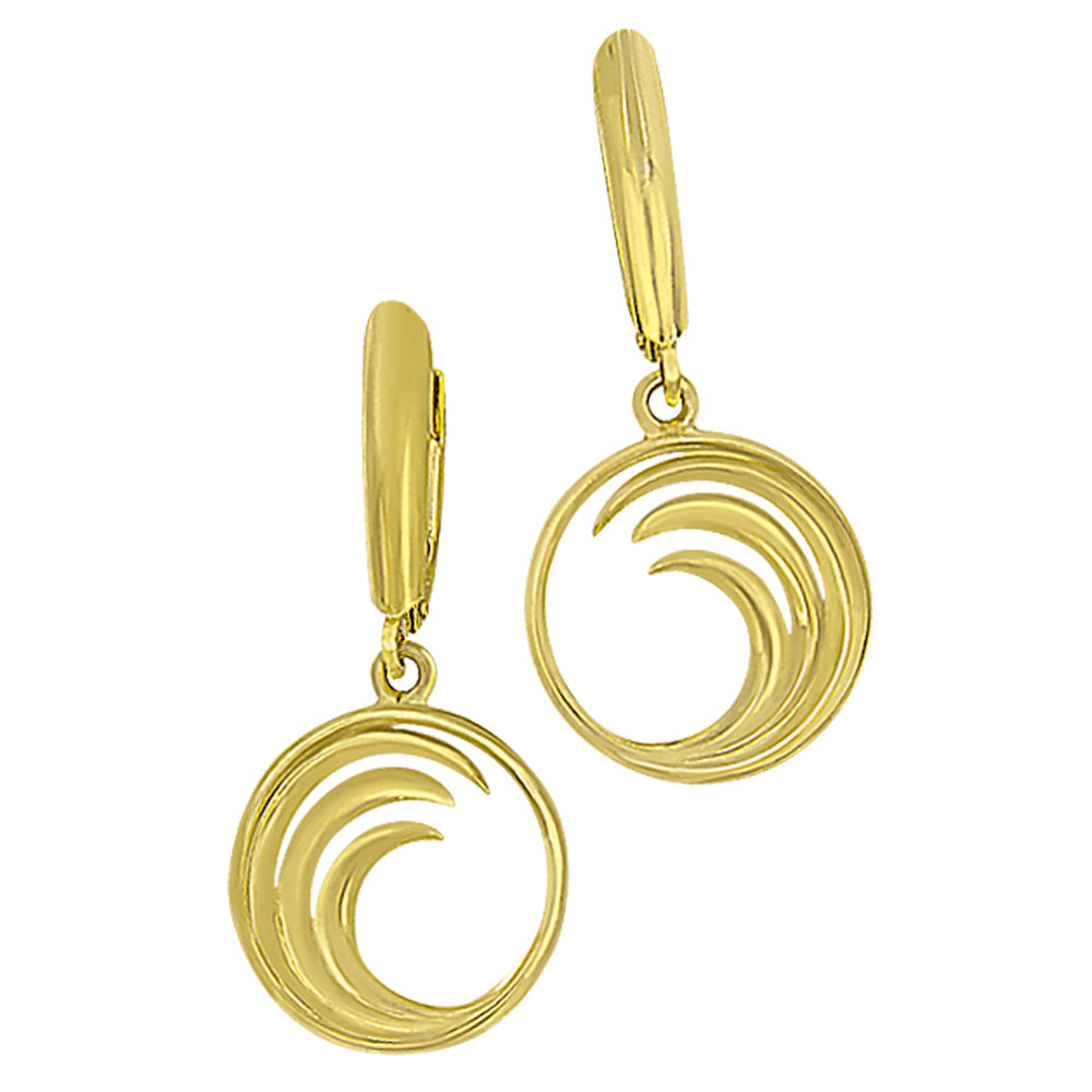 14K Yellow Gold Small Circle Wave Euro Wire Earrings