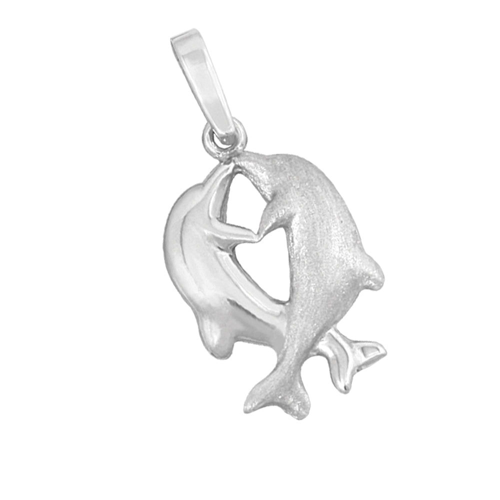 Sterling Silver Small Kissing Dolphin Pendant