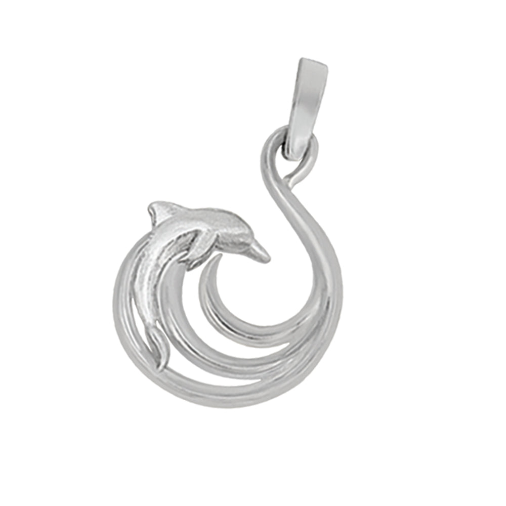 Sterling Silver Open Wave with Dolphin Pendant