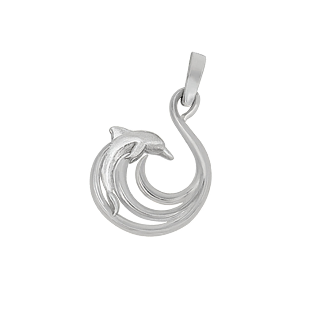 Sterling Silver Open Wave with Dolphin Pendant