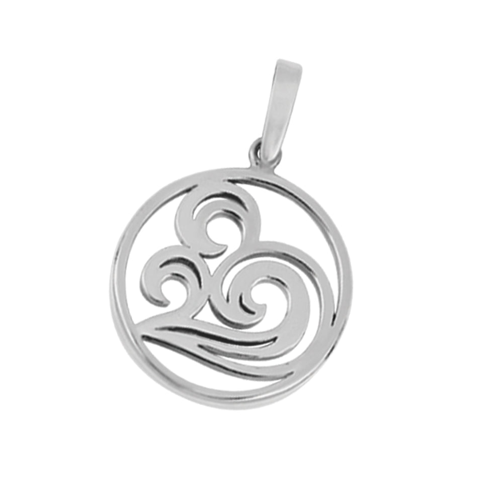 Sterling Silver Round Swirl Wave Pendant