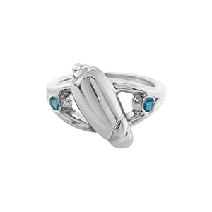 03 March "Birthshell" Sterling Silver Ring: The Olive Shell with Aquamarines