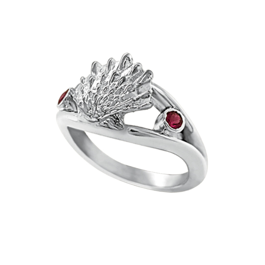 July "Birthshell" Sterling Silver Ring: The Lion's Paw with Rubies