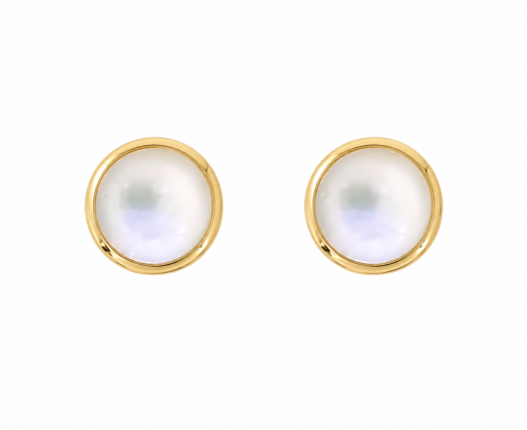 Kabana 14K Yellow Gold White Mother-of-Pearl Stud Earrings