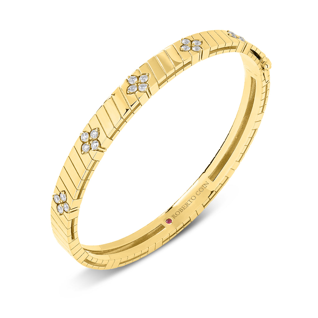 Roberto Coin Love in Verona Wide Ridged Diamond Bangle Bracelet