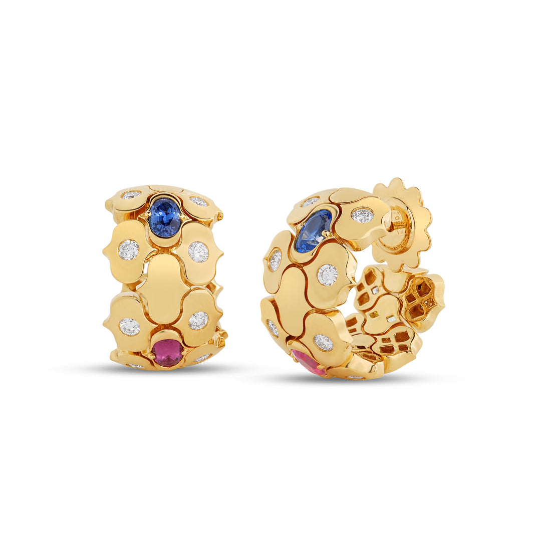 Roberto Coin Cobra Diamond and Multicolor Gemstone Hoop Earrings in 18K Yellow Gold