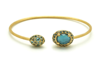 Nanis 18K Yellow Gold Dancing in the Rain Reverse Blue Topaz Cuff Bangle