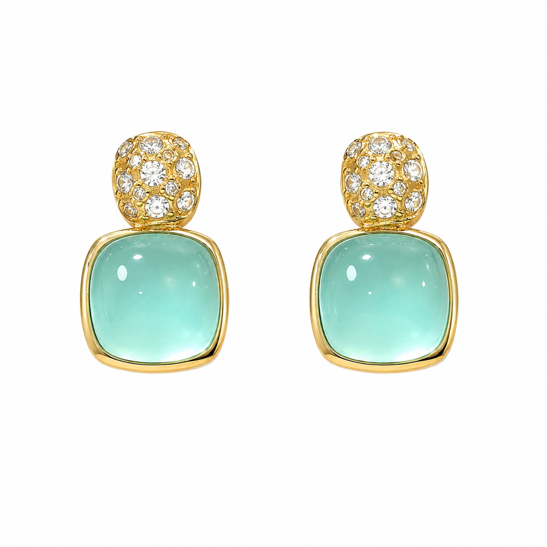 Syna 18K Yellow Gold Candy Aquaprase 0.30 ctw Diamond Omega-Back Earrings