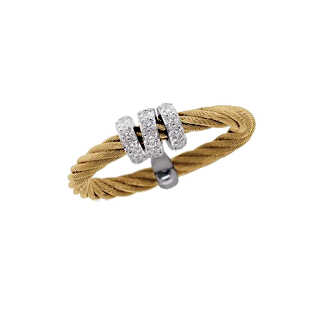 Alor Yellow Single Halo Band Ring Stainless Stell Cable 14Kt White Gold .17 Total Carat Weight