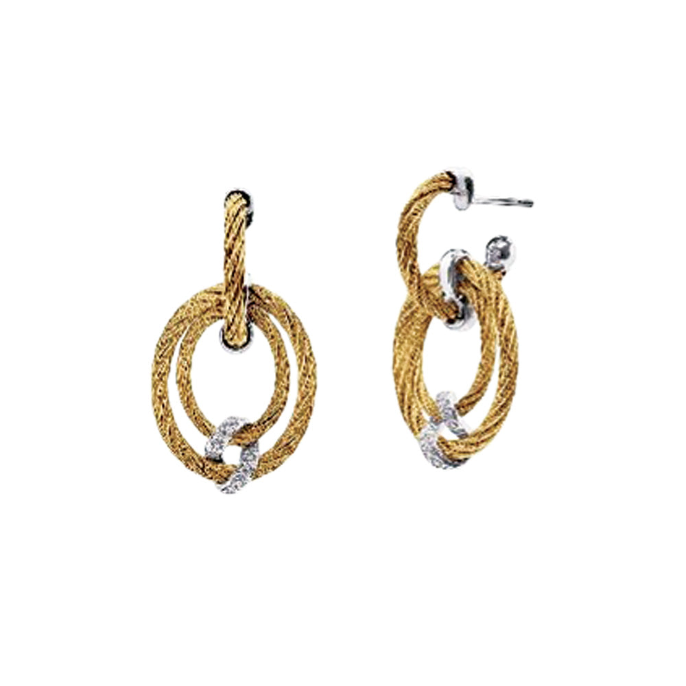 Alor Yellow Wrap Halo Drop Earrings Stainless Steel Cable 14Kt White Gold, .13Cts, 14Kt White Gold Posts With 14Kt White Gold Butterfly Backs