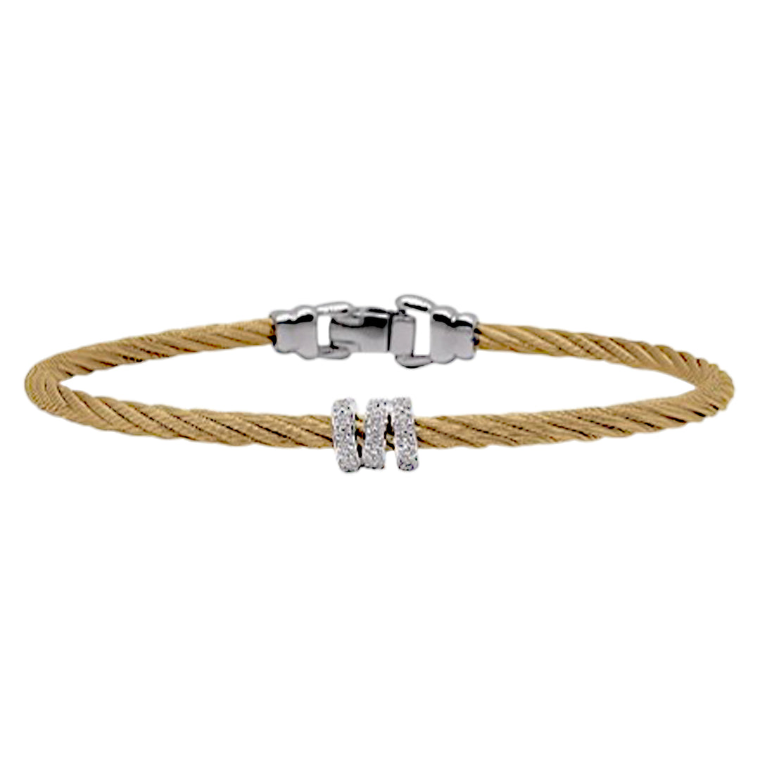 Alor Yellow Halo Bracelet Stainless Stell Cable 14Kt White Gold .17Total Carat Weight Pull Back Clasp