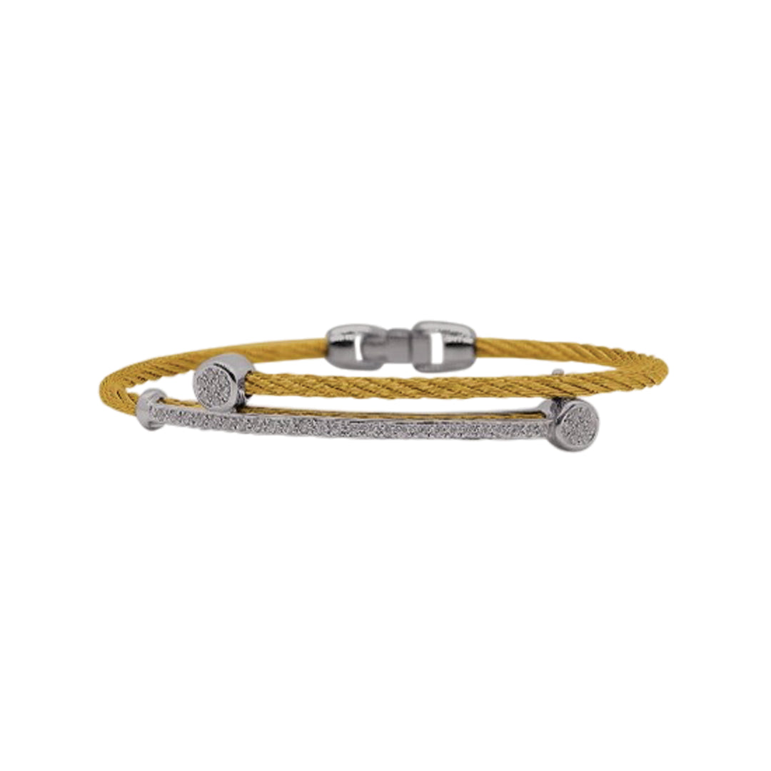 Alor Yellow Shift Bar Bracelet Stainless Steel Cable 14Kt White Gold .33Tw Diamonds