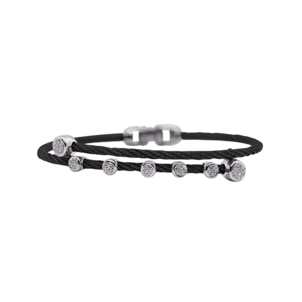Alor Black Shift Bracelet 14Kt White Gold Stainless Steel Cable .24 Carats