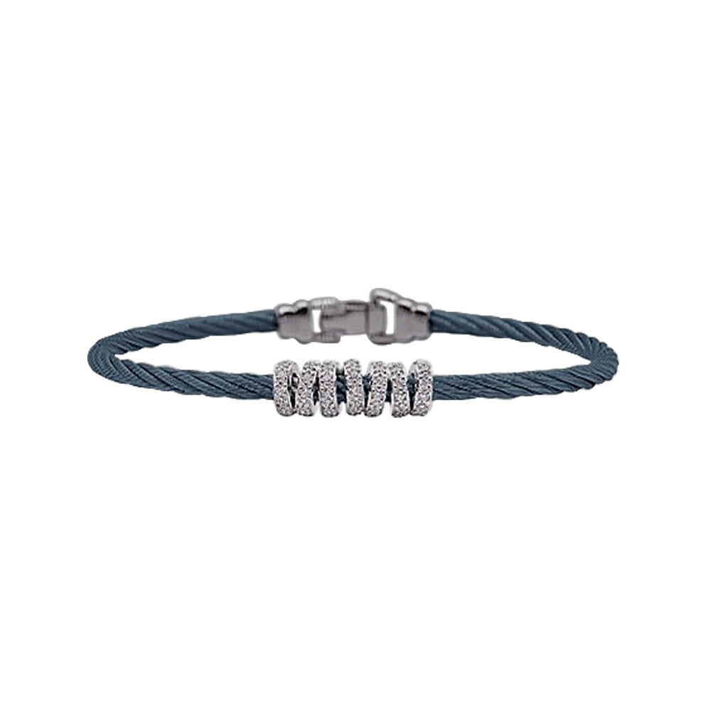 Alor Wide Halo Bracelet Caribbean Blue Stainless Steel Cable 14Kt White Gold .41 Total Carat Weight Of Diamonds