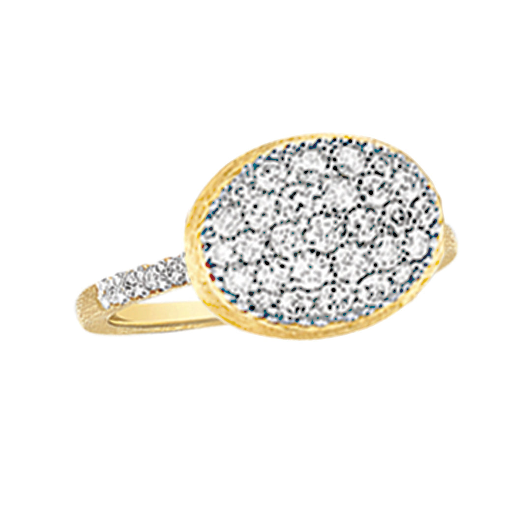 18k Yellow Gold and Round Pave' Diamonds Romantic Ring TW=0.30CT Size 7