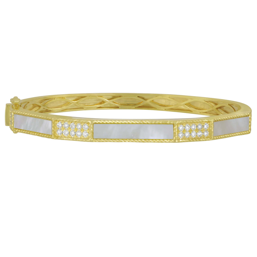 14k Yellow Gold Mother of Pearl Bangle Bracelet (L & D=0.50 TW GH/SI1)