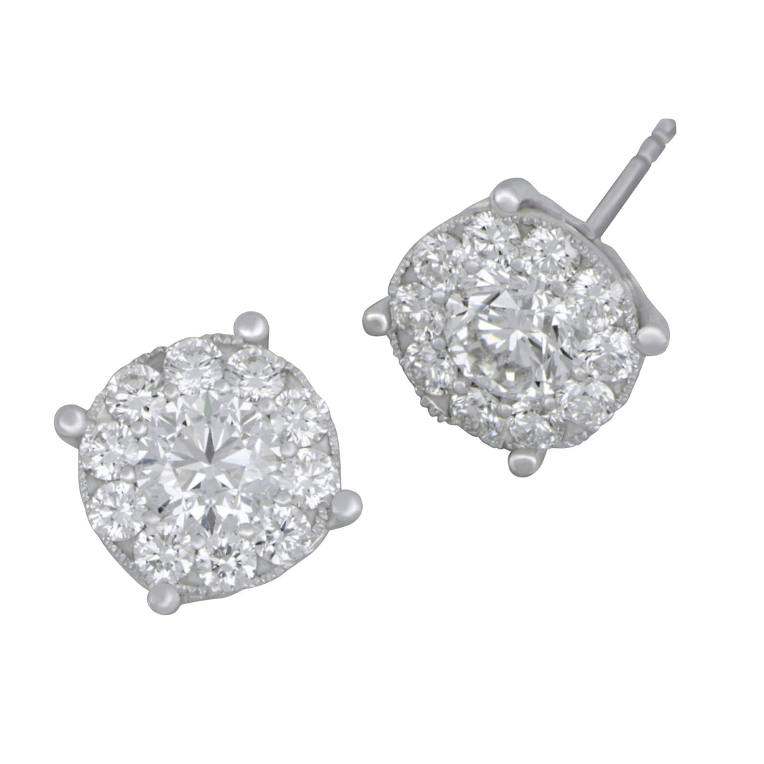 18k White Gold Round Diamond Studs with Diamond Halo and Monster Back earrings( D=1.01tw Halo 20D=.67tw monster backs Er)