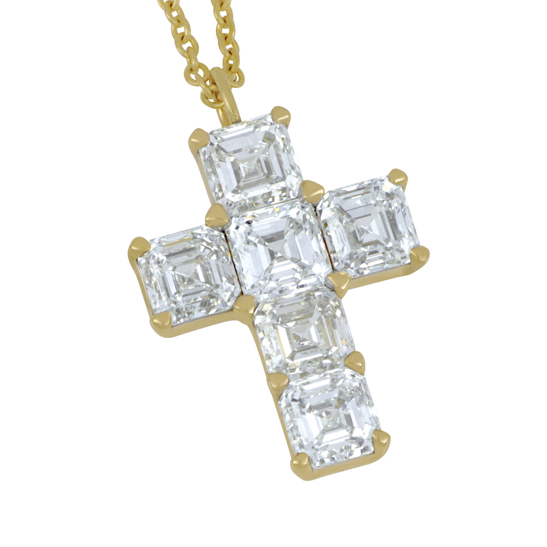 Bez Ambar 18K Yellow Gold Ascending Diamond Cross Pendant Necklace, Diamond 5.40 Ct, 16-18"