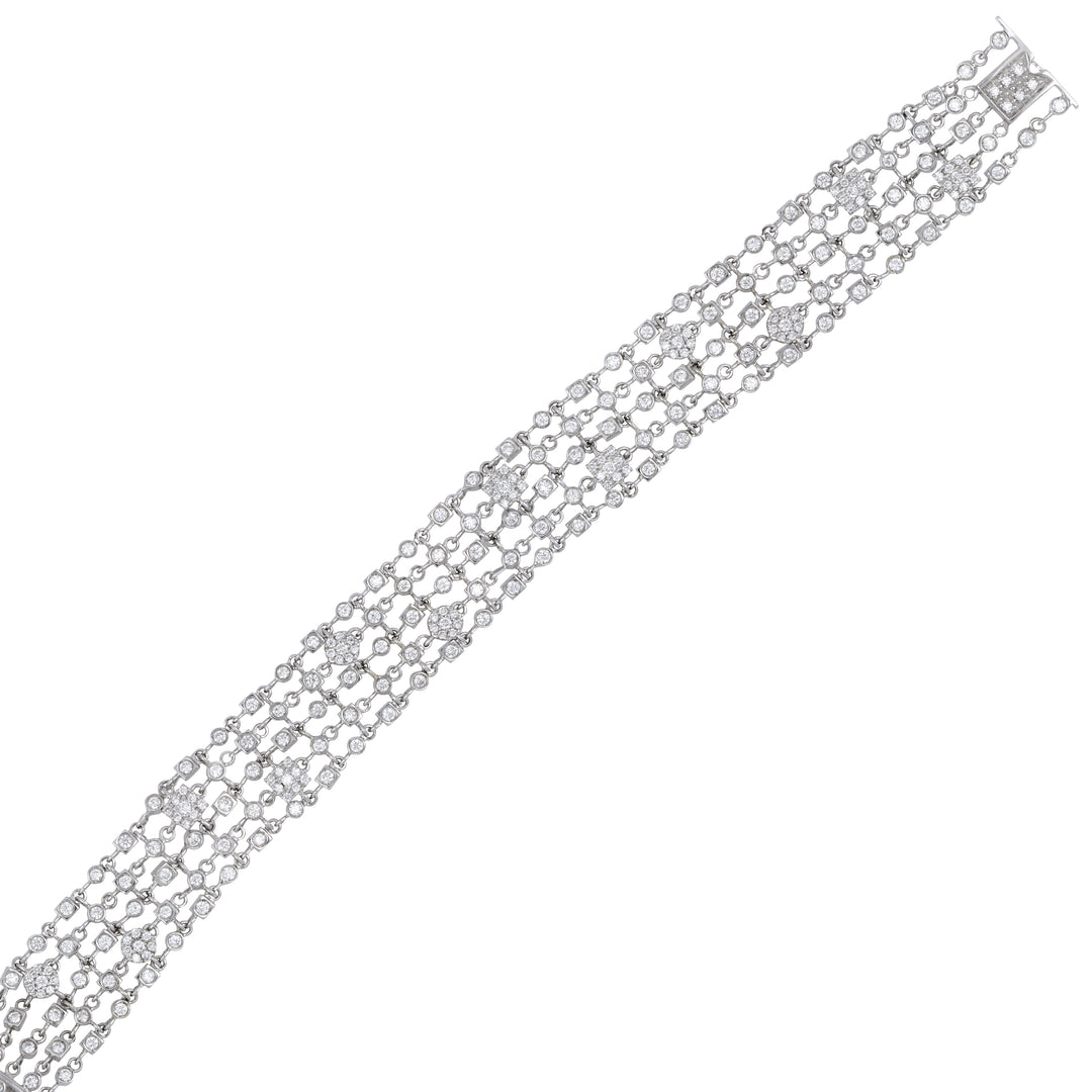 Bez Ambar 18K White Gold Five-Row Mixed Cut Mesh Diamond Bracelet, Diamond 3.90 Ct, 7"