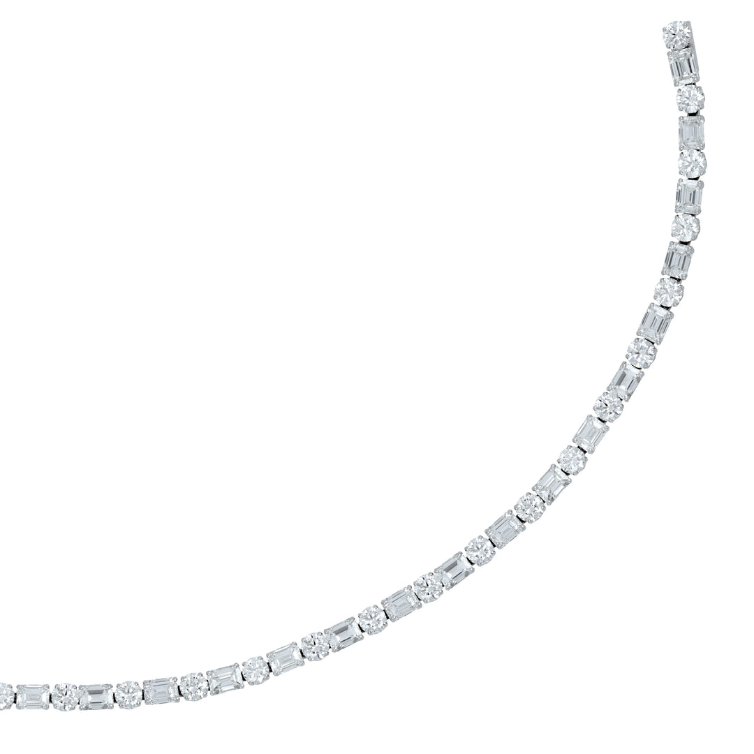 Bez Ambar 18K White Gold Alternating Emerald-Cut & Round Diamond Bracelet, Emerald-Cut 9.74 Ct, Round 5.82 Ct, 8"