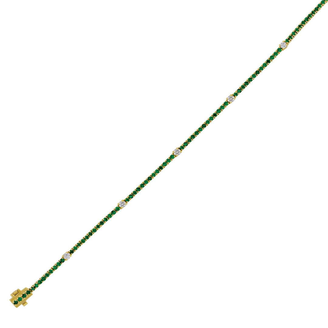 18k Yellow Gold 4 Prong Emerald Bracelet (78EM=1.96TW 6D=.60TW GH/VS)