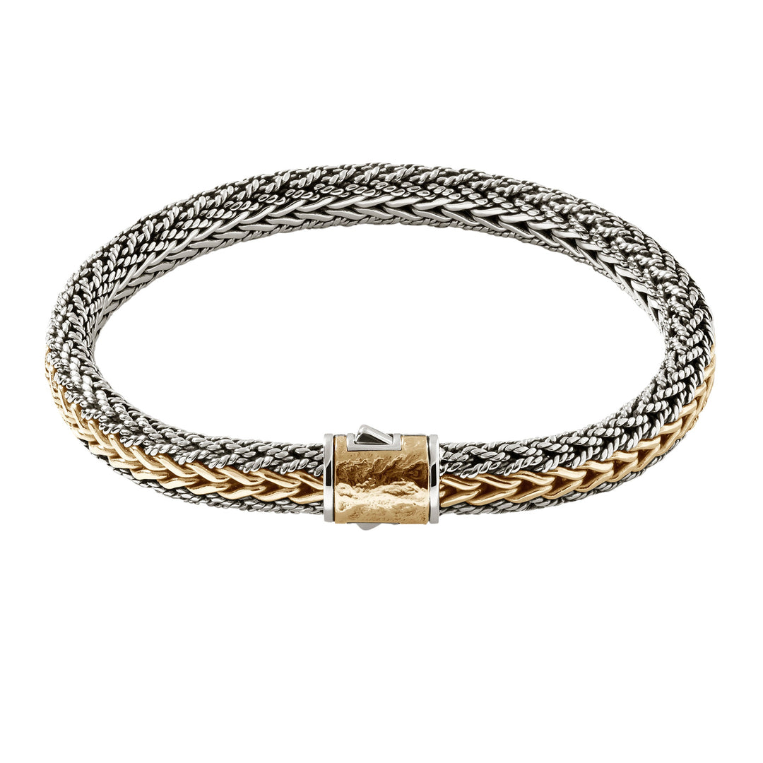 Icon 18k Gold & Silver 8mm Chain Reversible Bracelet with Reticulated Pusher Clasp