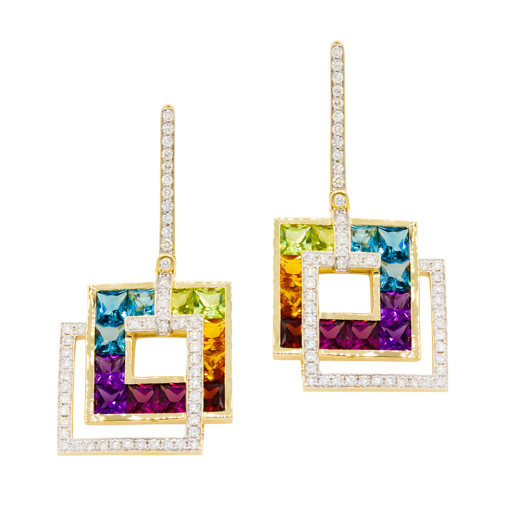 Bellarri Malibu Nouveau 14K Yellow Gold Multi-Color Gemstone & Diamond Earrings