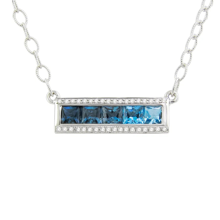Bellarri 14K White Gold Eternal Love Blue Topaz and Diamond Necklace