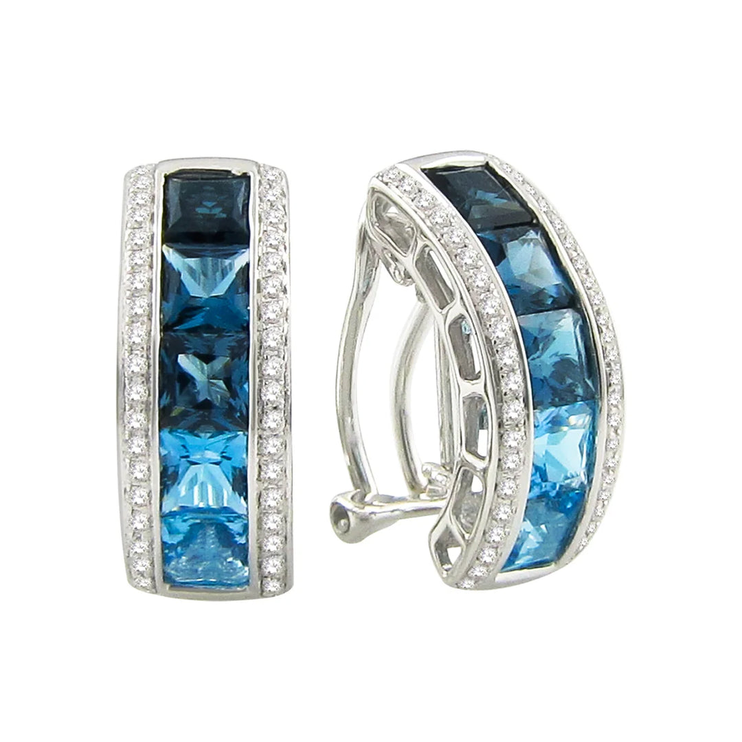 Bellarri 14K White Gold Eternal Love Blue Topaz and Diamond J-Hoop Earrings