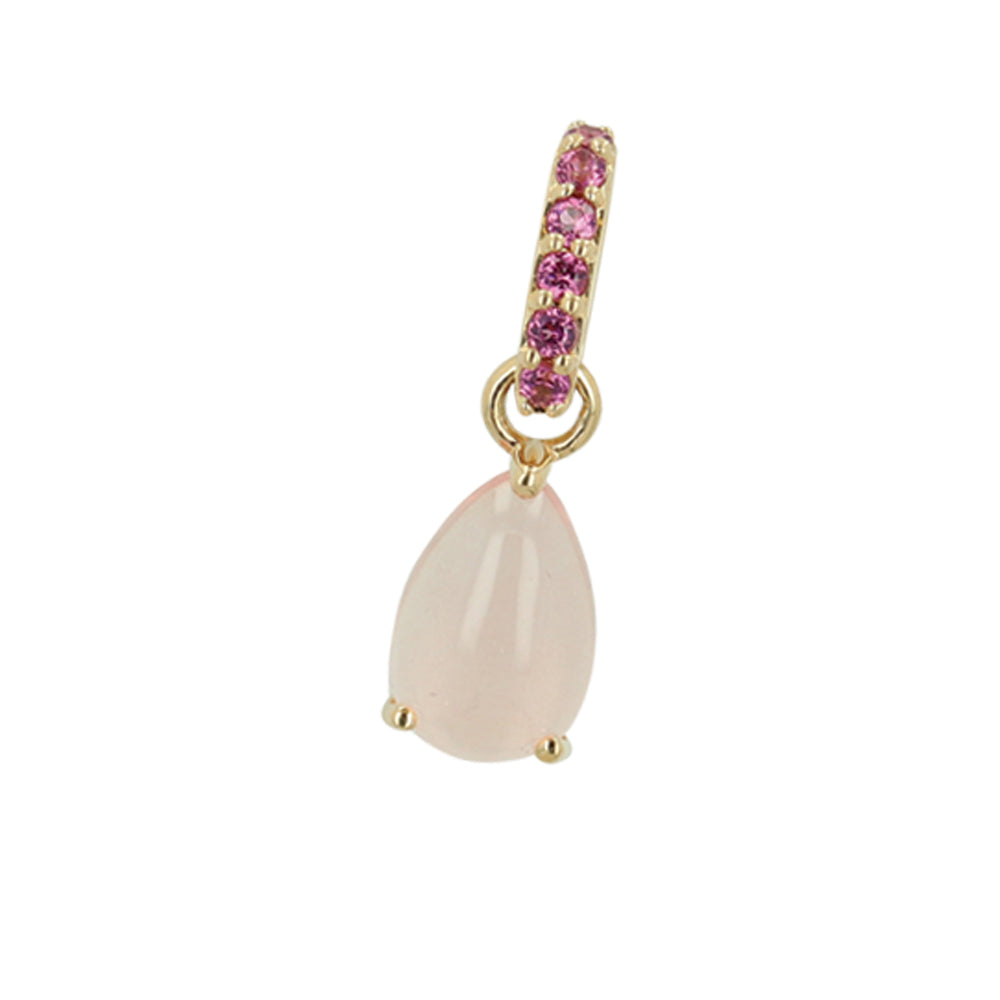Rachel Reid 14K Yellow Gold Rose Quartz & Rhodolite Charm – Pear Shape Cabochon