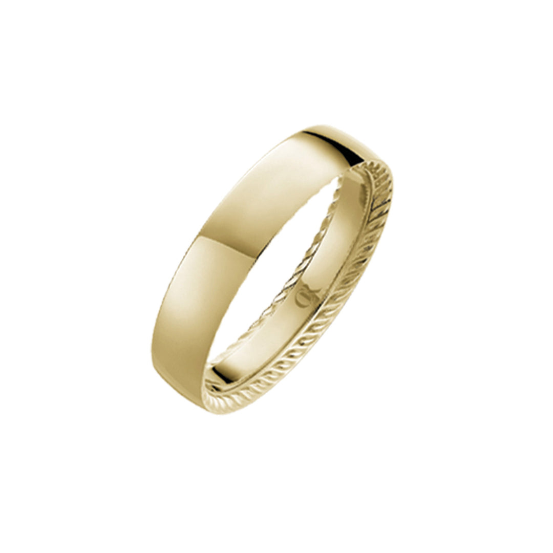 14k Yellow Gold with roping detail on edge wedding band