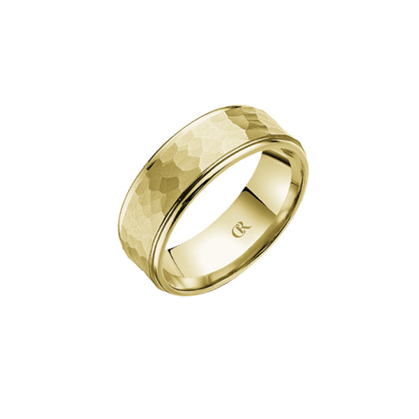 CrownRing 14K Light Dome Classic With Sandblast Hammered Center & High Polish Edges 5.5 mm Wedding Band