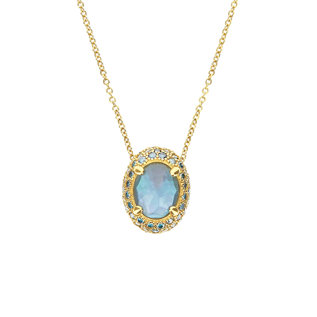 Nanis 18k Yellow gold dance reversible blue topaz and green amethyst pendant 24" necklace