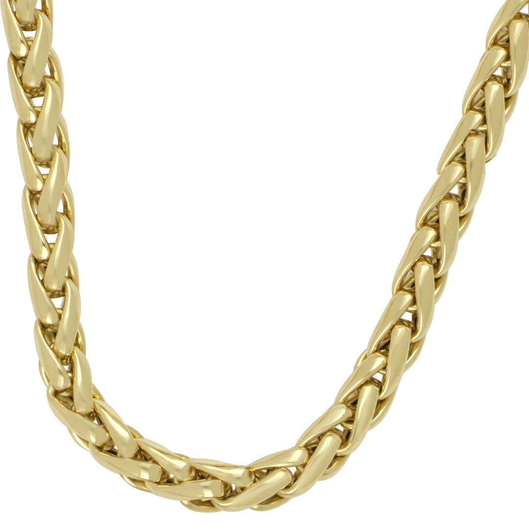 14K Yellow Gold 6mm Polished Wheat Chain with Lobster Clasp, 20"