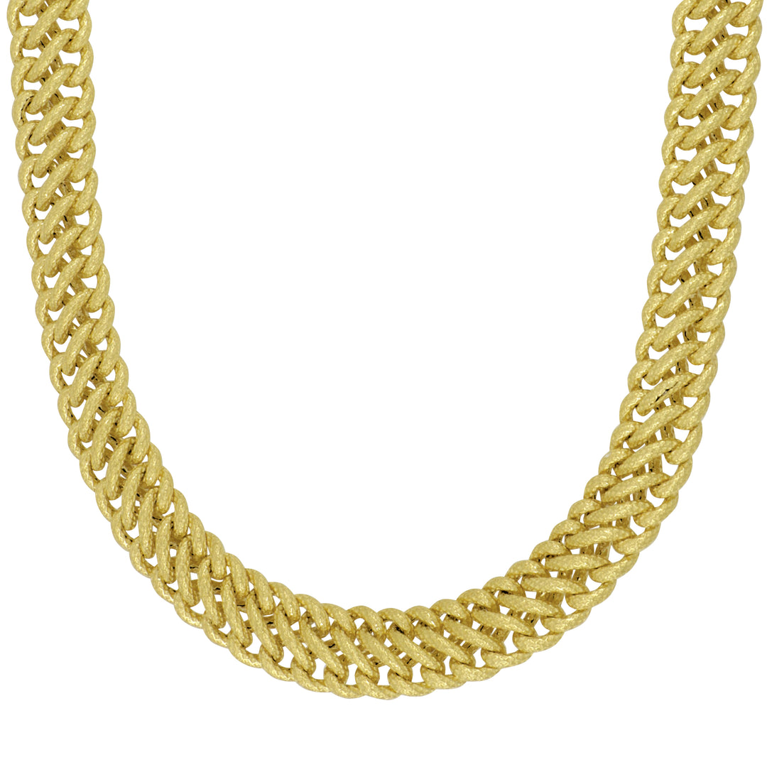 18K Yellow Gold Satin Textured Mesh Link Necklace, 16"