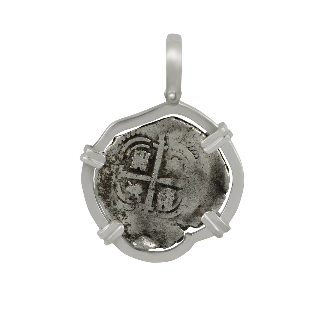 Sterling Silver Mounted Fleet 1-Reale Coin Pendant, 3.4g, Sterling Silver 925 #72