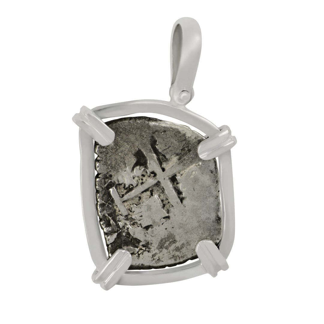 Sterling Silver Mounted Fleet 1-Reale Coin Pendant, 2.8g, Sterling Silver 925 #62